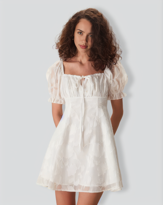 The White Square Neck Ruched Mini Dress