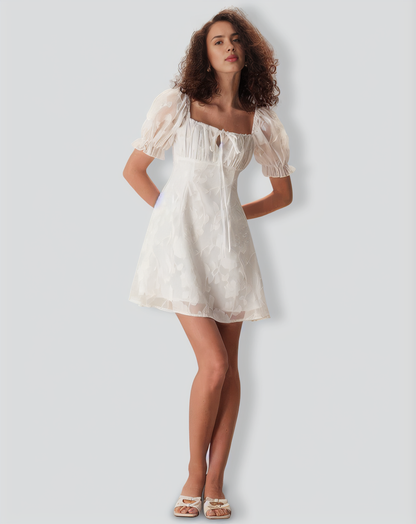 The White Square Neck Ruched Mini Dress