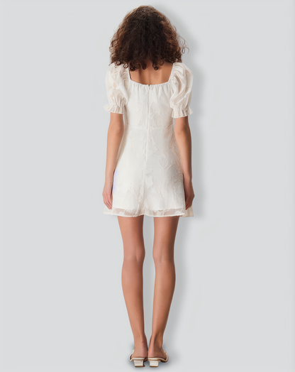 The White Square Neck Ruched Mini Dress