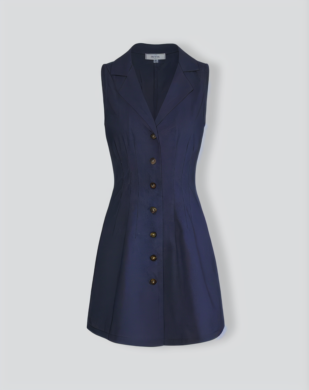 The Navy Lapel Button-up Sleeveless Mini Dress