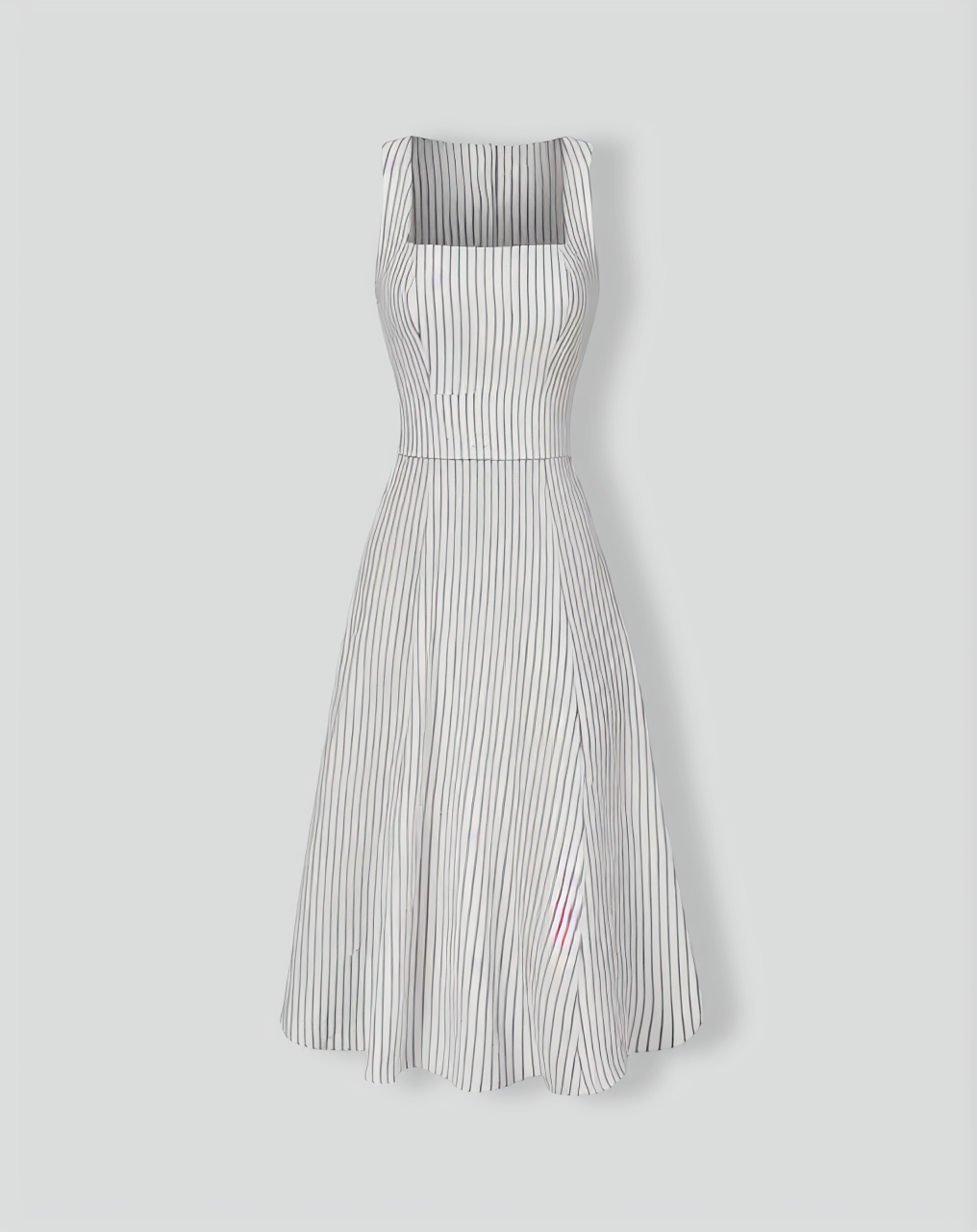 The White Square Neck Striped Midi Dress