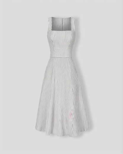The White Square Neck Striped Midi Dress