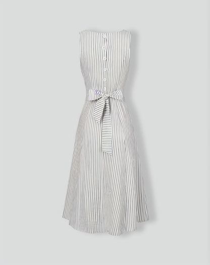 The White Square Neck Striped Midi Dress