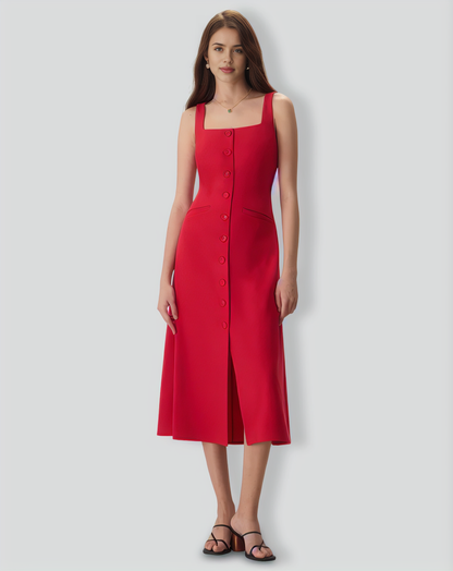 The Red Square Neck Pocket Midi Dress