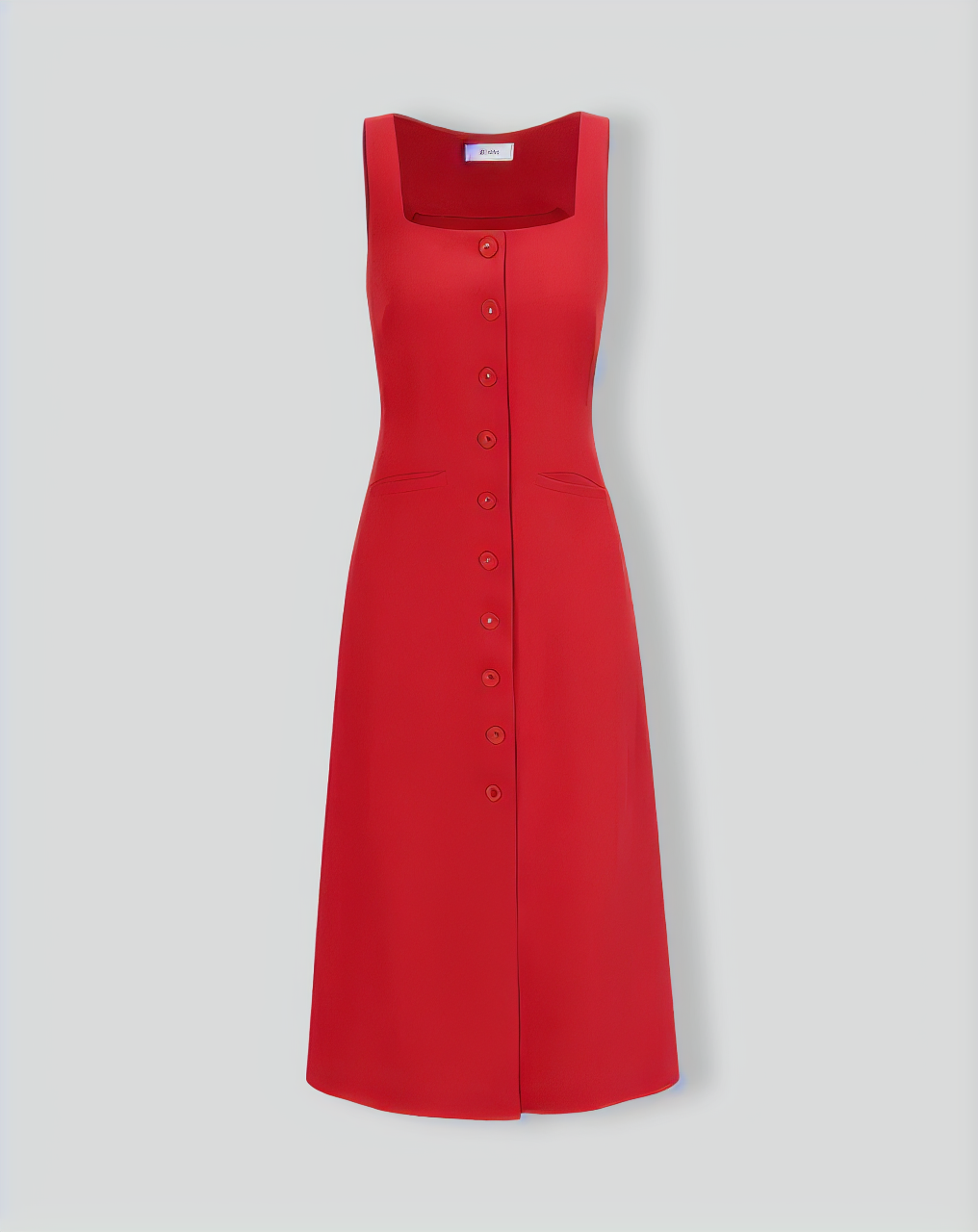 The Red Square Neck Pocket Midi Dress