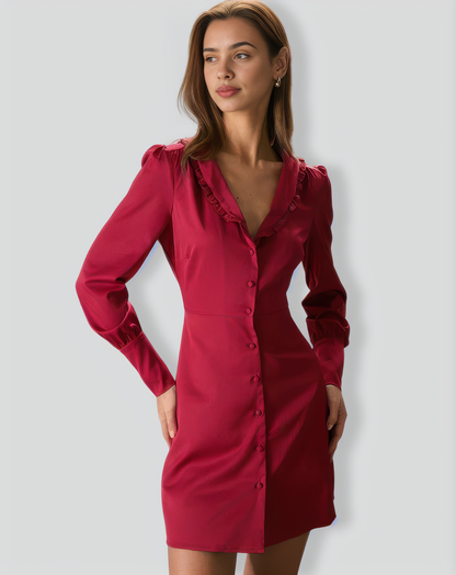The Red Ruffle Collared Button Mini Dress