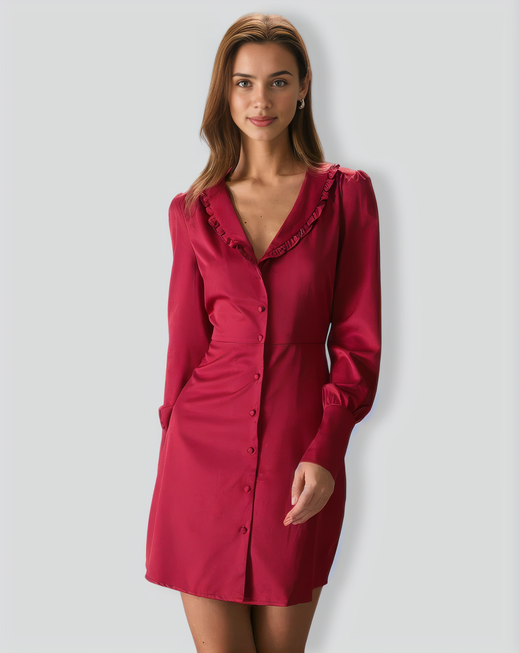 The Red Ruffle Collared Button Mini Dress