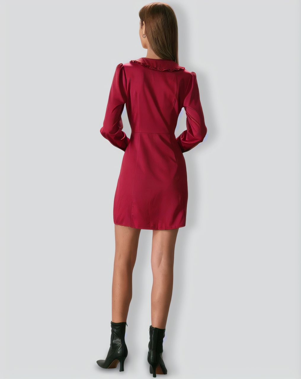 The Red Ruffle Collared Button Mini Dress