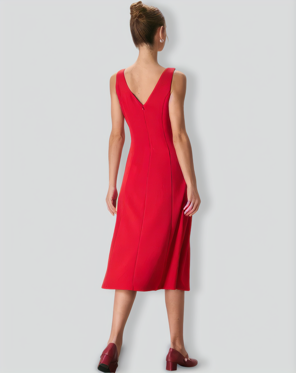 The Red V Neck Sleeveless A-Line Midi Dress