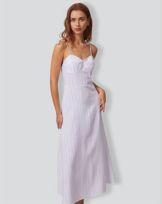 The White Striped Tie Shoulder Maxi Dress