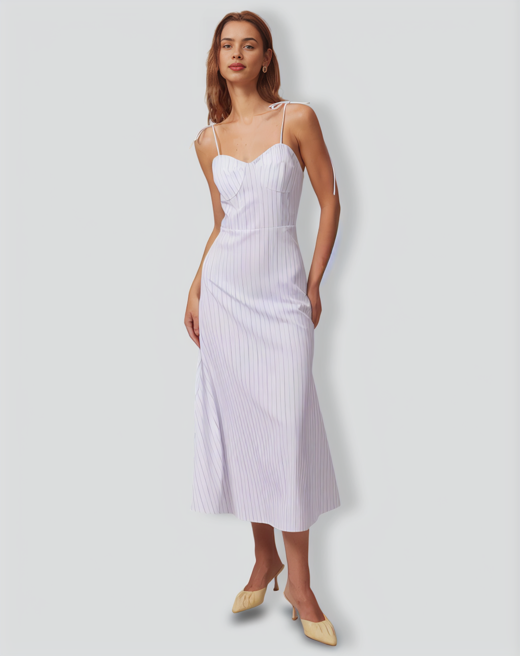 The White Striped Tie Shoulder Maxi Dress