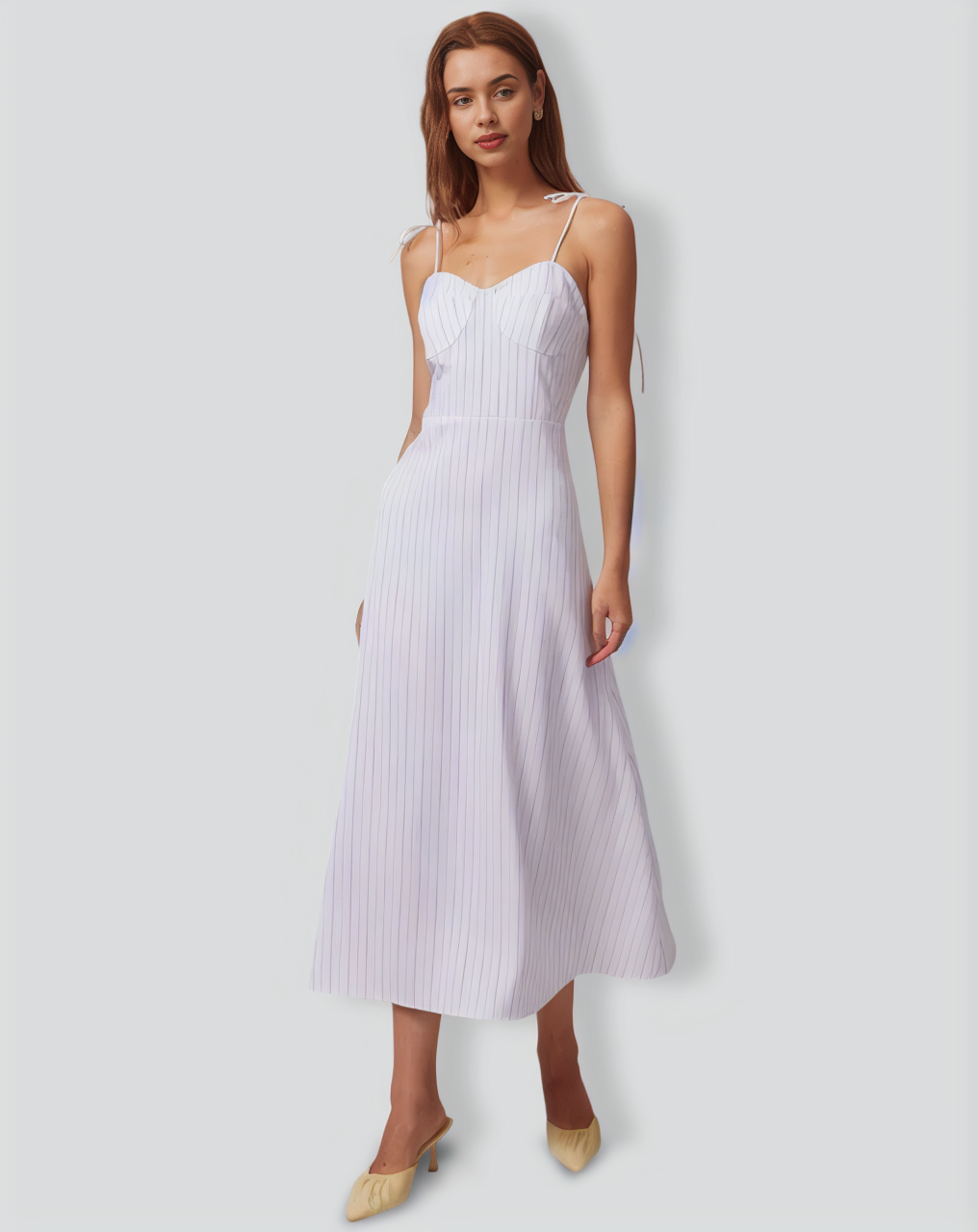 The White Striped Tie Shoulder Maxi Dress