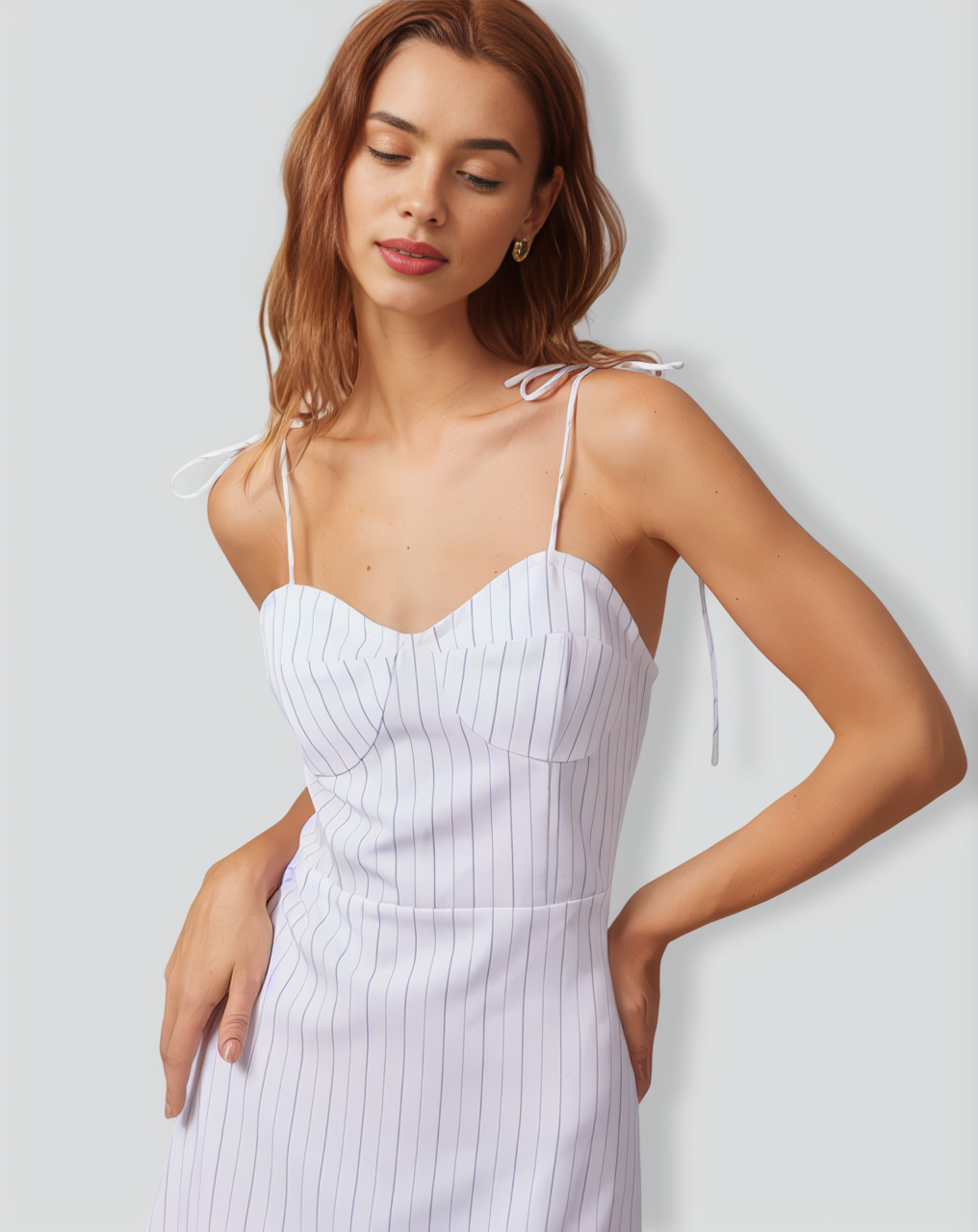 The White Striped Tie Shoulder Maxi Dress