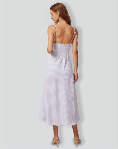 The White Striped Tie Shoulder Maxi Dress