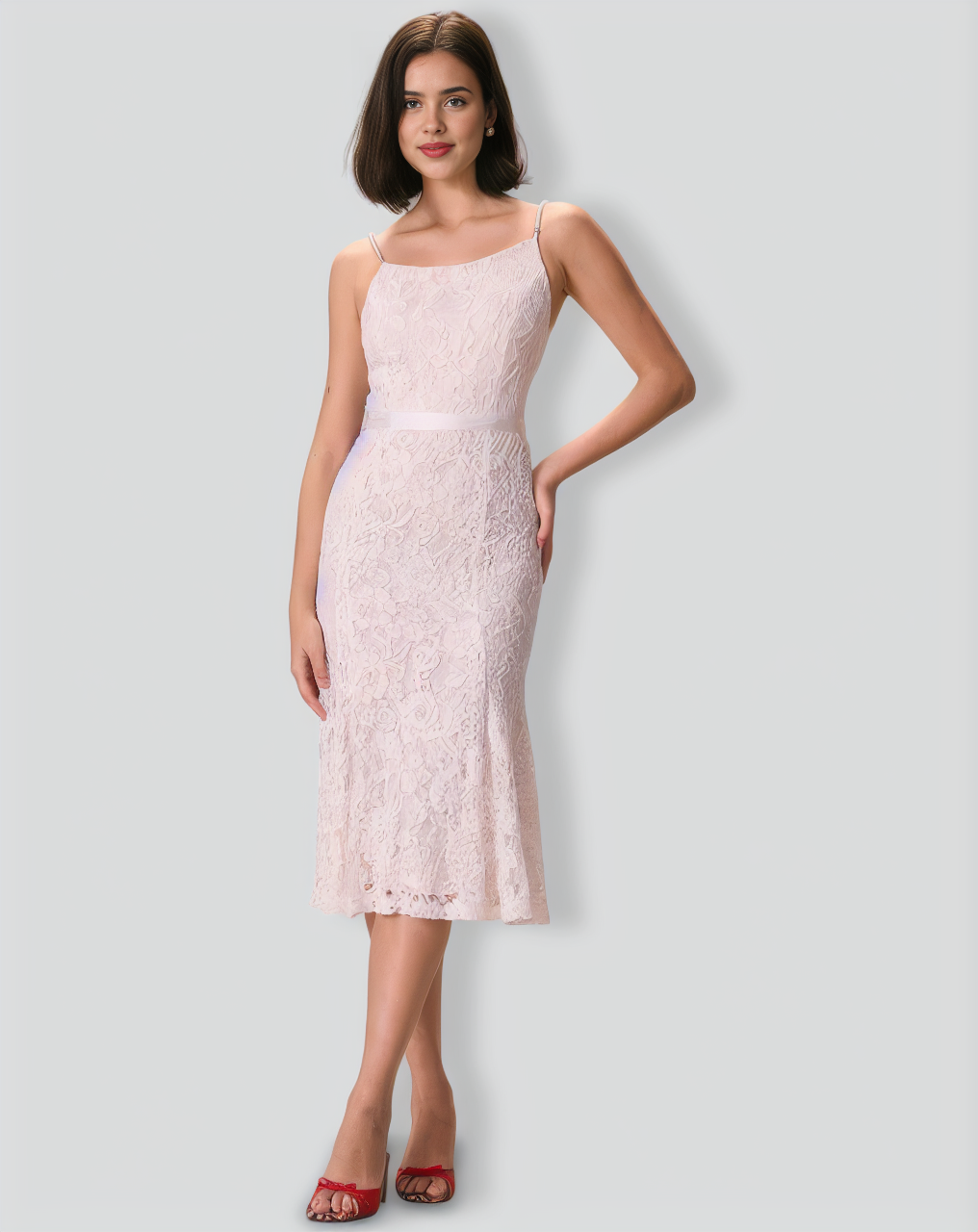 The White Floral Lace Mermaid Midi Dress