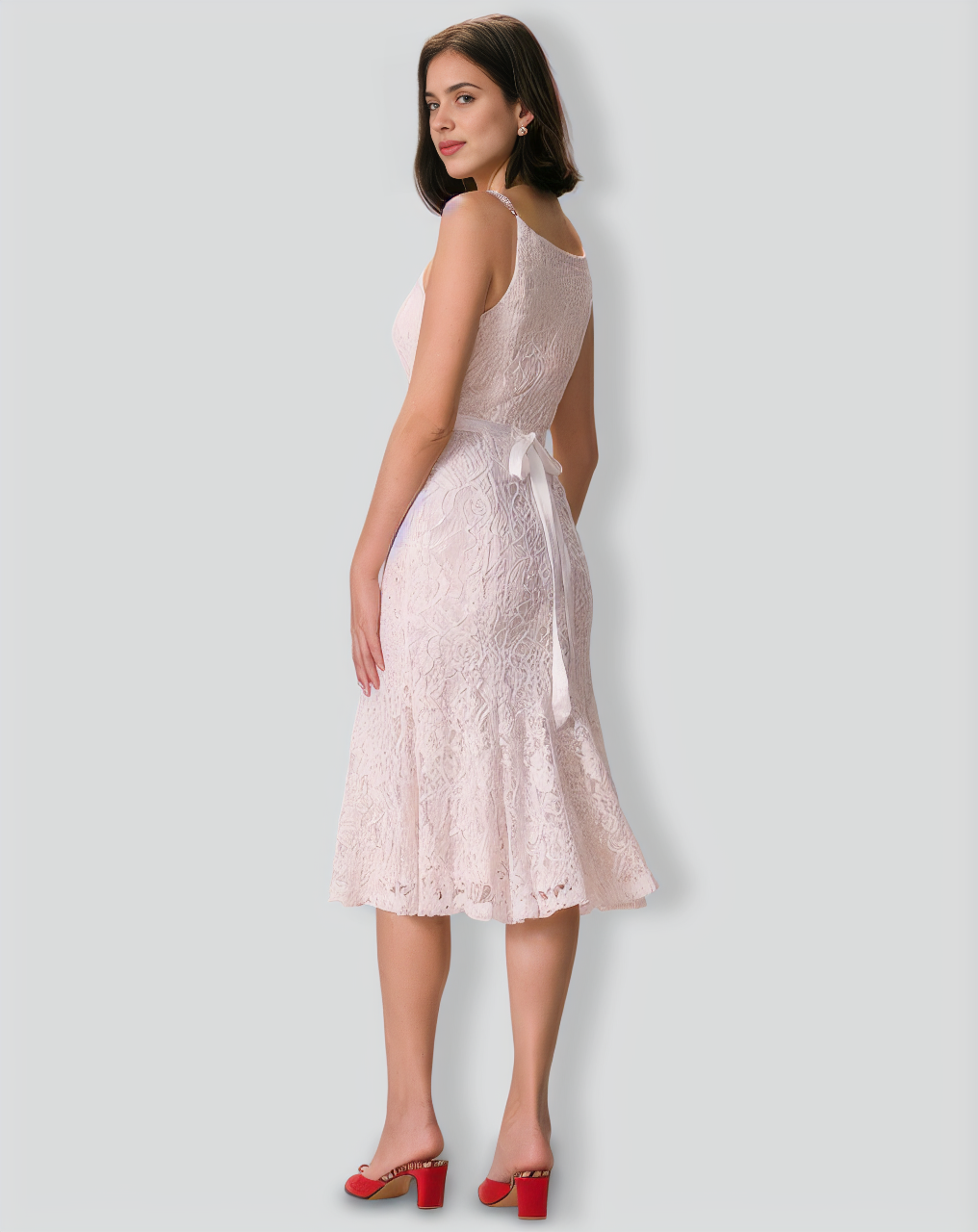 The White Floral Lace Mermaid Midi Dress