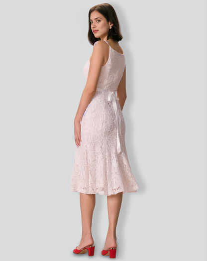 The White Floral Lace Mermaid Midi Dress