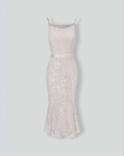 The White Floral Lace Mermaid Midi Dress