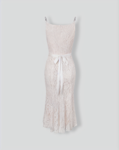 The White Floral Lace Mermaid Midi Dress