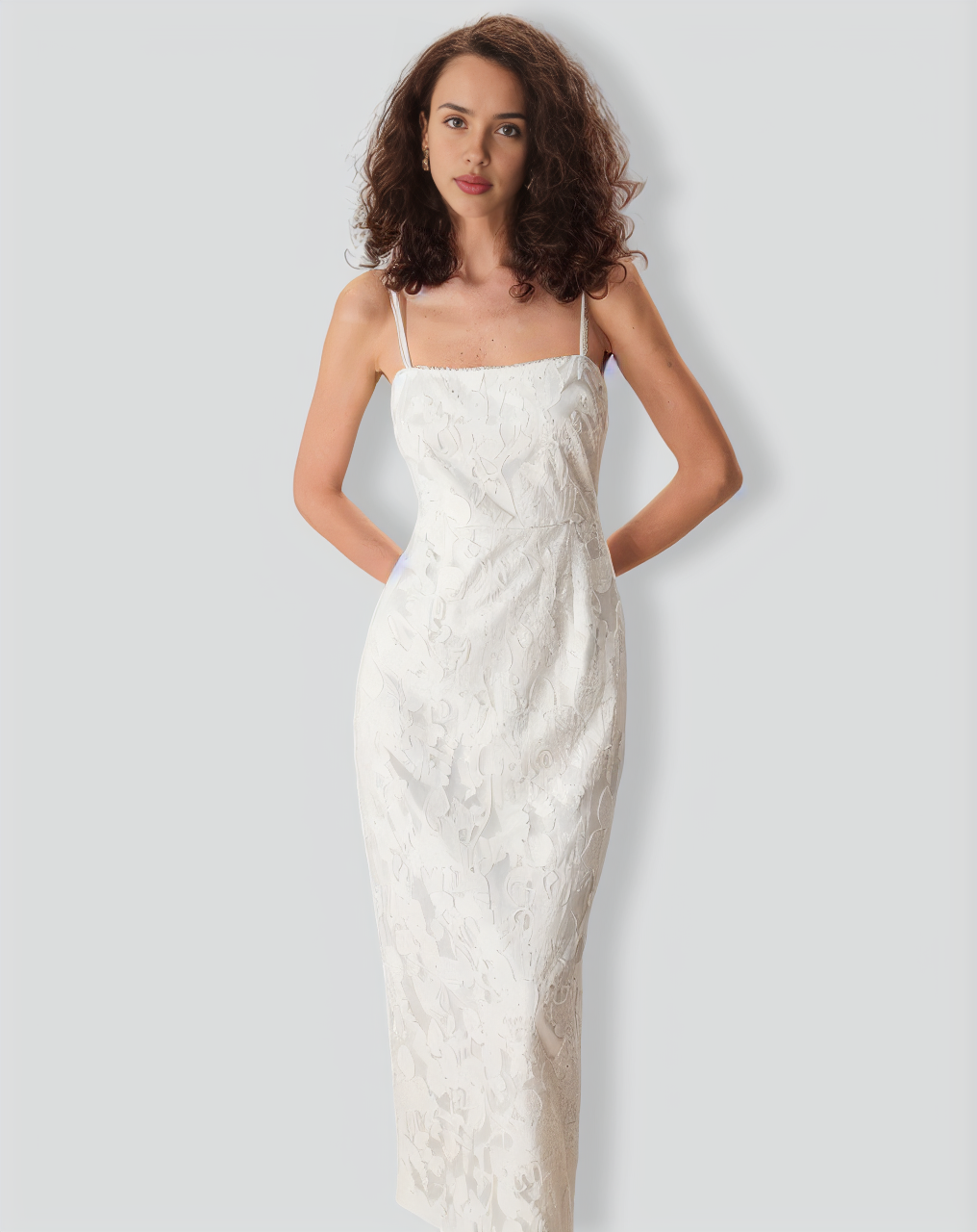 The White Square Neck Jacquard Slip Maxi Dress