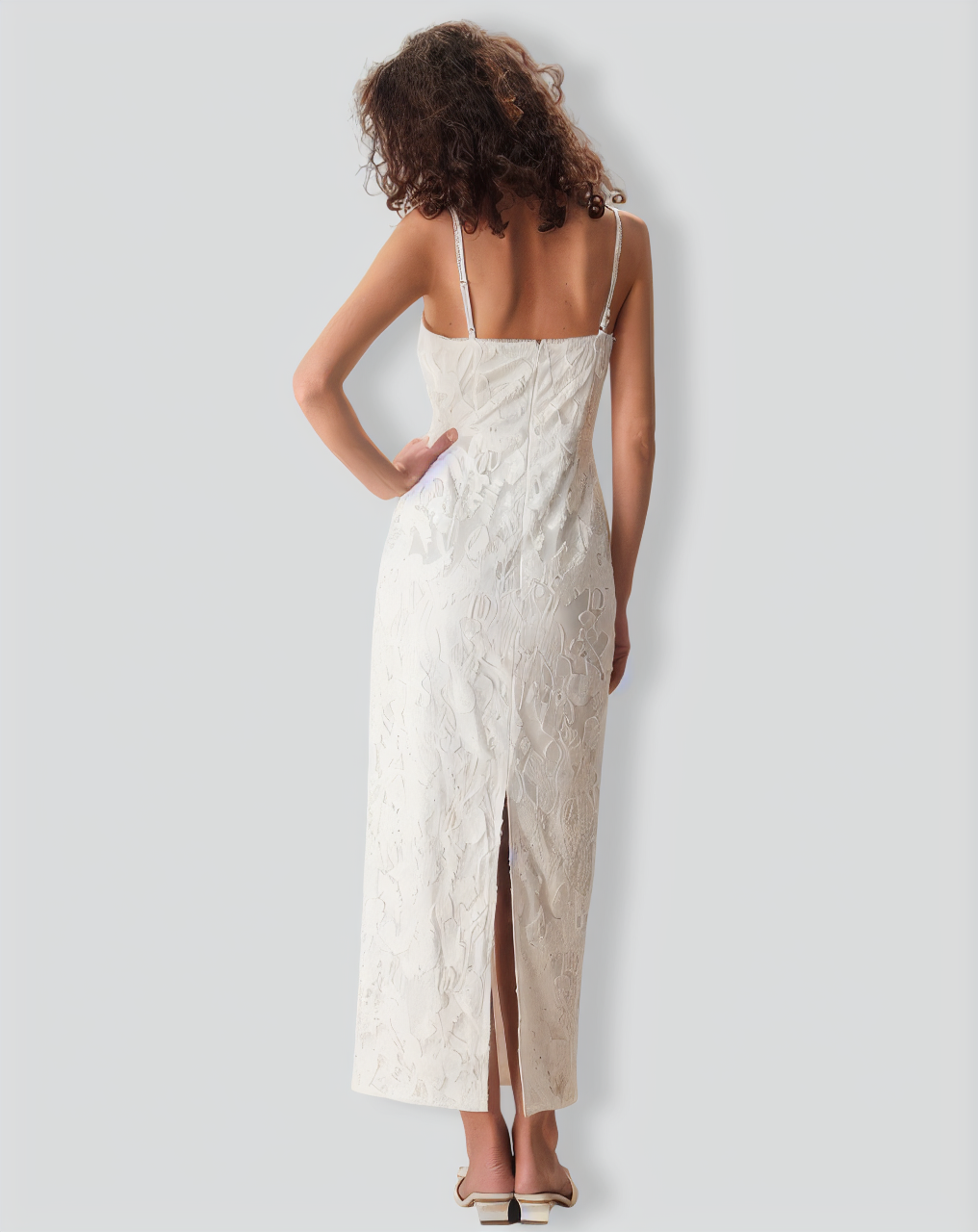 The White Square Neck Jacquard Slip Maxi Dress