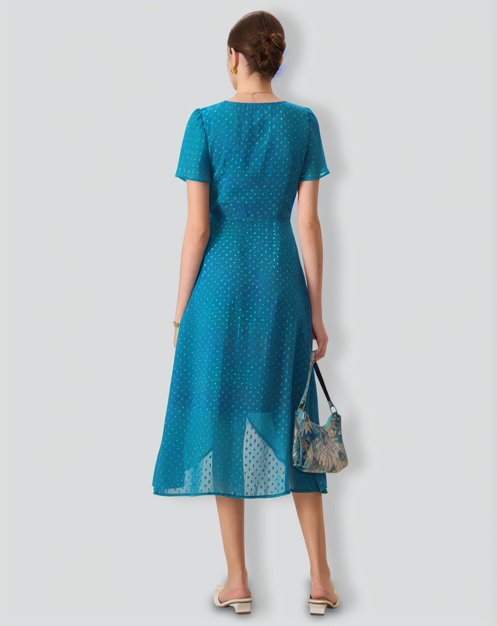 Women's Blue V-Neck Wrap Midi Dress