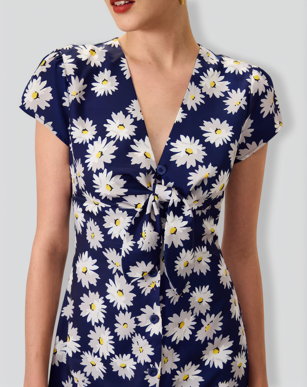 Women's Navy Button-Up Floral Midi Dresses