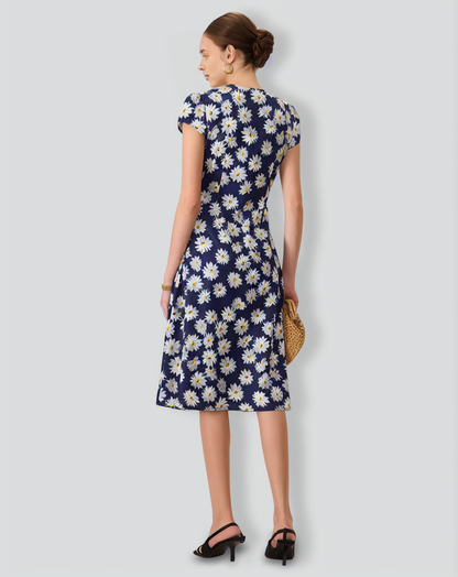 Women's Navy Button-Up Floral Midi Dresses
