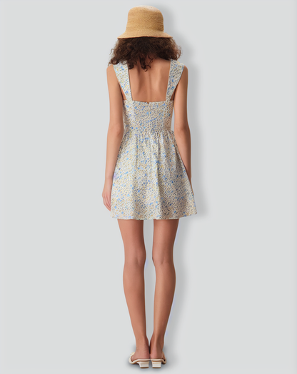 Women's White Sweetheart Neck Floral Mini Dress