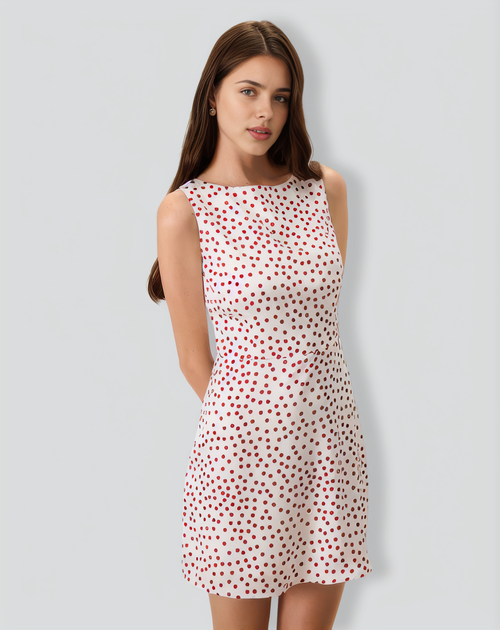 Women's White Boat Neck Polka Dot Mini Dress