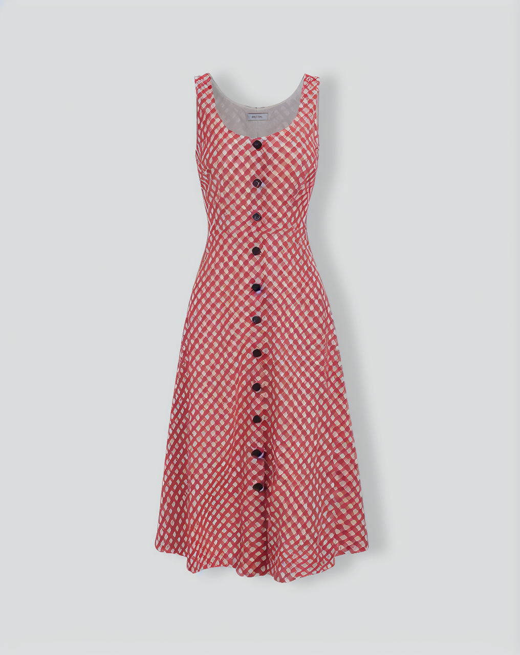 Women's Red U-Neck Plaid Midi Dress