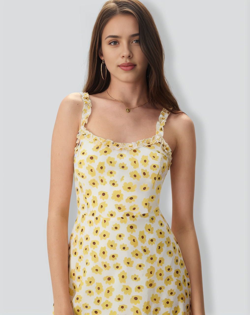 The Yellow Daisy Ruffle Slip Midi Dress