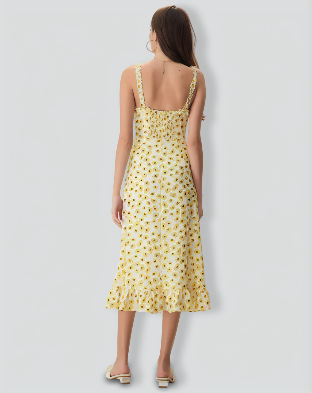 The Yellow Daisy Ruffle Slip Midi Dress