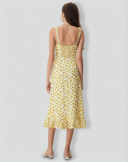 The Yellow Daisy Ruffle Slip Midi Dress
