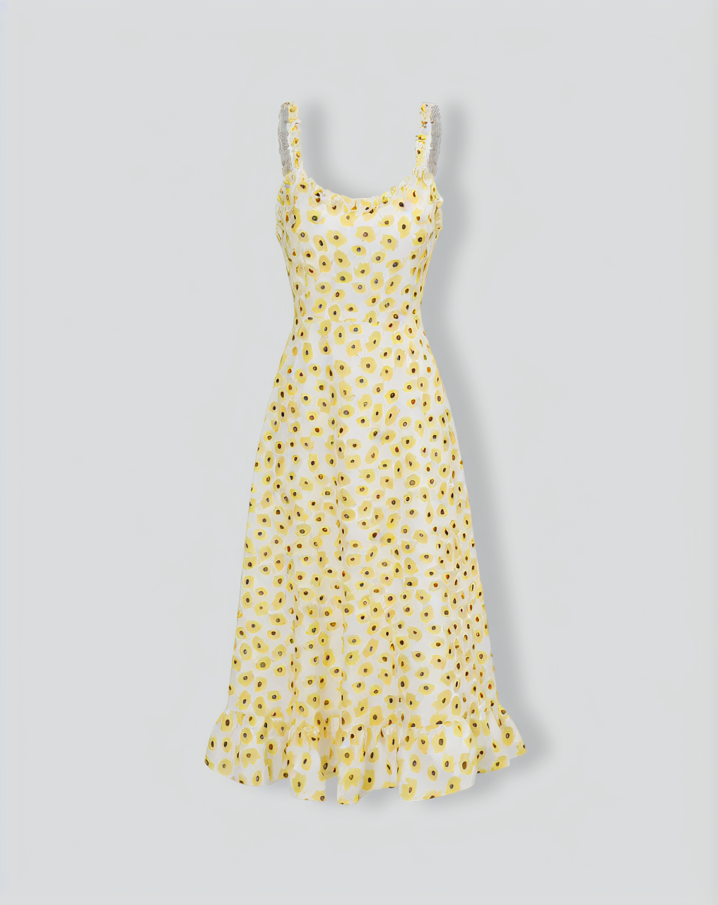 The Yellow Daisy Ruffle Slip Midi Dress