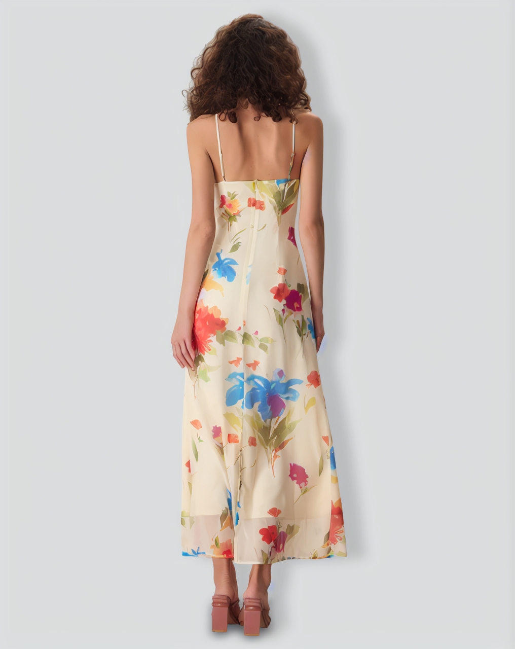 Women's Beige Floral Slip Maxi Dress