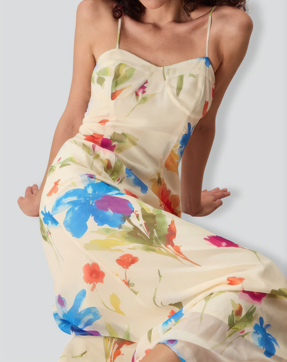 Women's Beige Floral Slip Maxi Dress