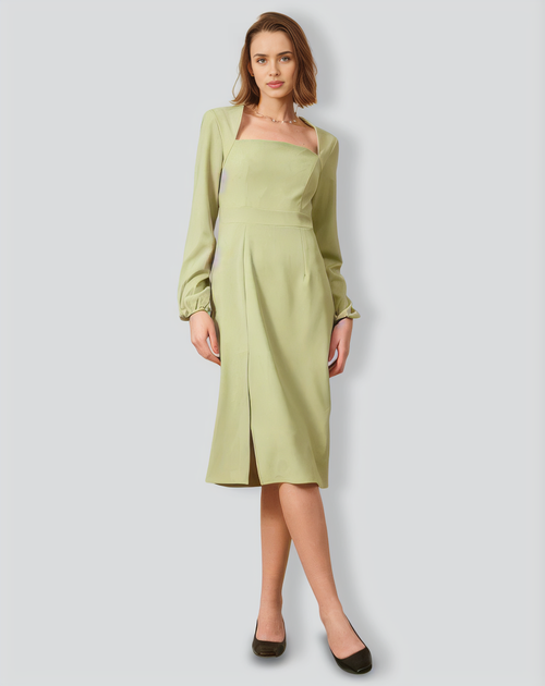 The Solid Square Neck Long Sleeve Dress