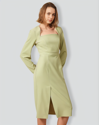 The Solid Square Neck Long Sleeve Dress