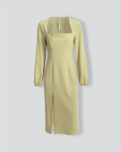 The Solid Square Neck Long Sleeve Dress