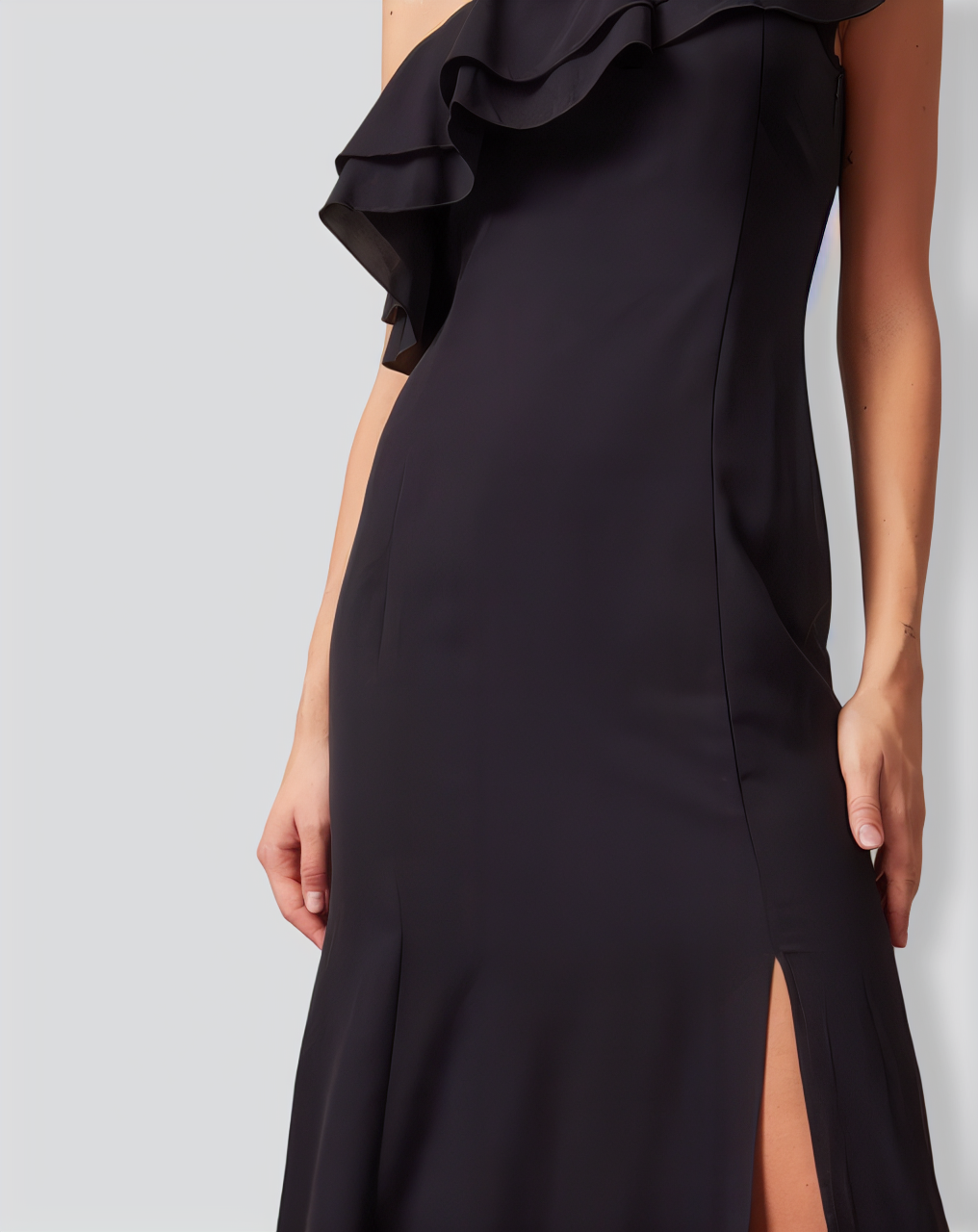 The Black One Shoulder Flounce Maxi Dress