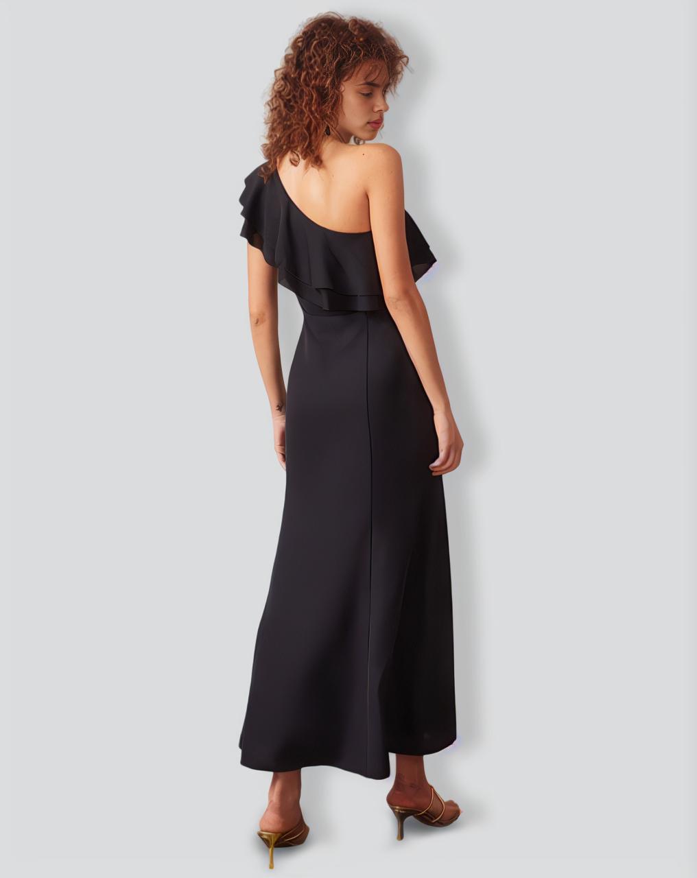 The Black One Shoulder Flounce Maxi Dress