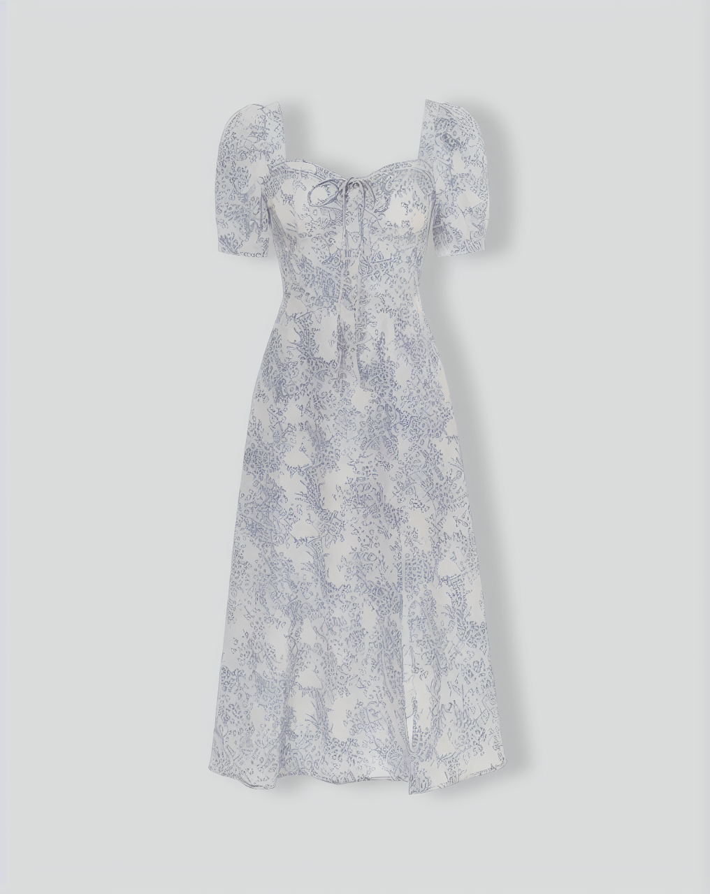 The Blue Sweetheart Neck Puff Sleeve Floral Midi Dress