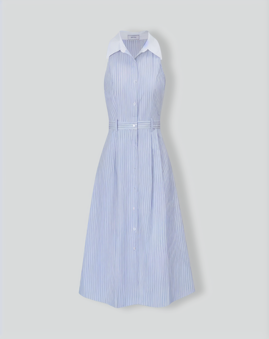 The Blue Lapel Button-Up Striped Midi Dress