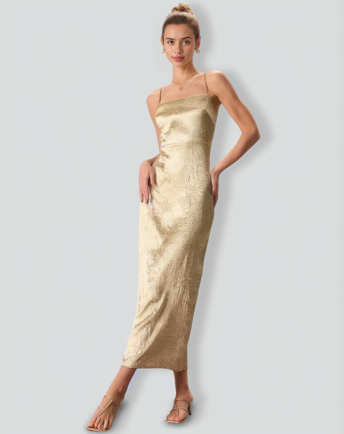 The Apricot Sleeveless Split Satin Maxi Dress