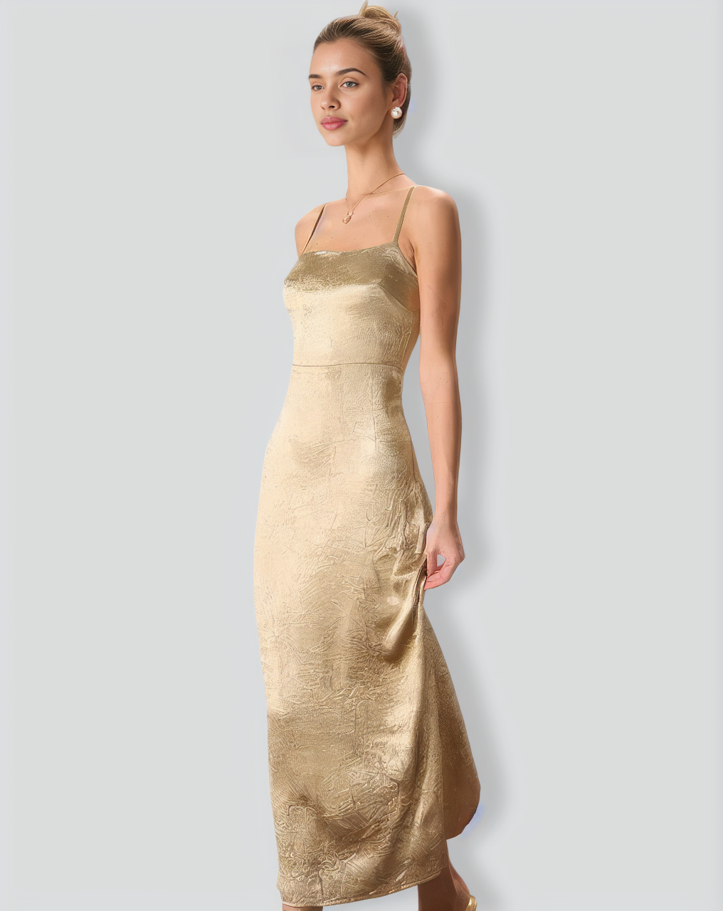 The Apricot Sleeveless Split Satin Maxi Dress