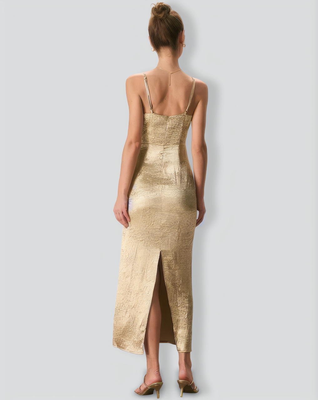 The Apricot Sleeveless Split Satin Maxi Dress