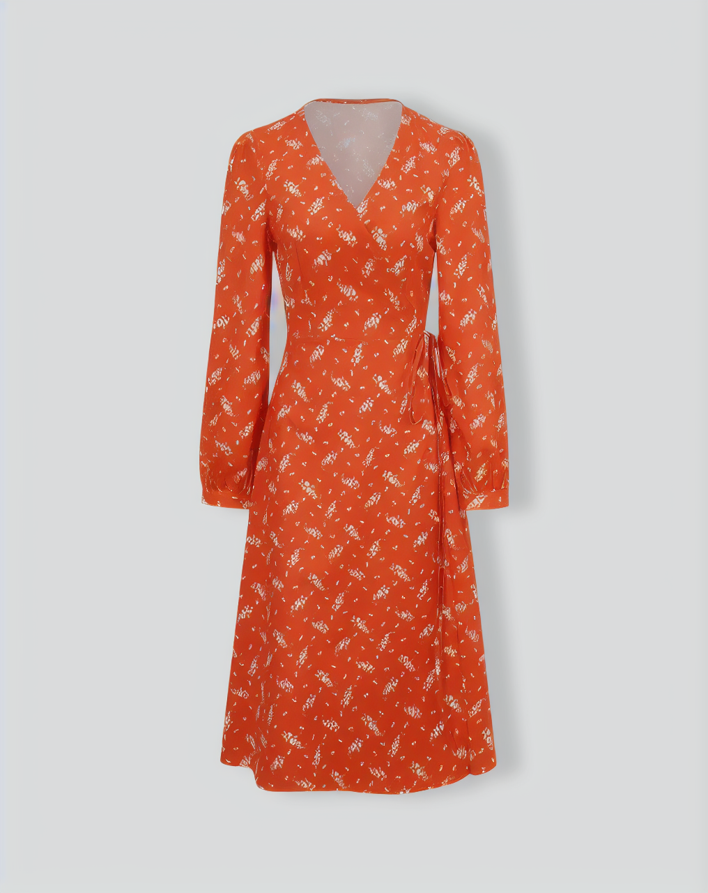 Orange Floral Wrap Midi Dress