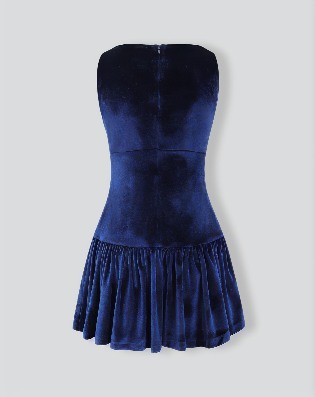 Navy Velvet Boat Neck Sleeveless Mini Dress