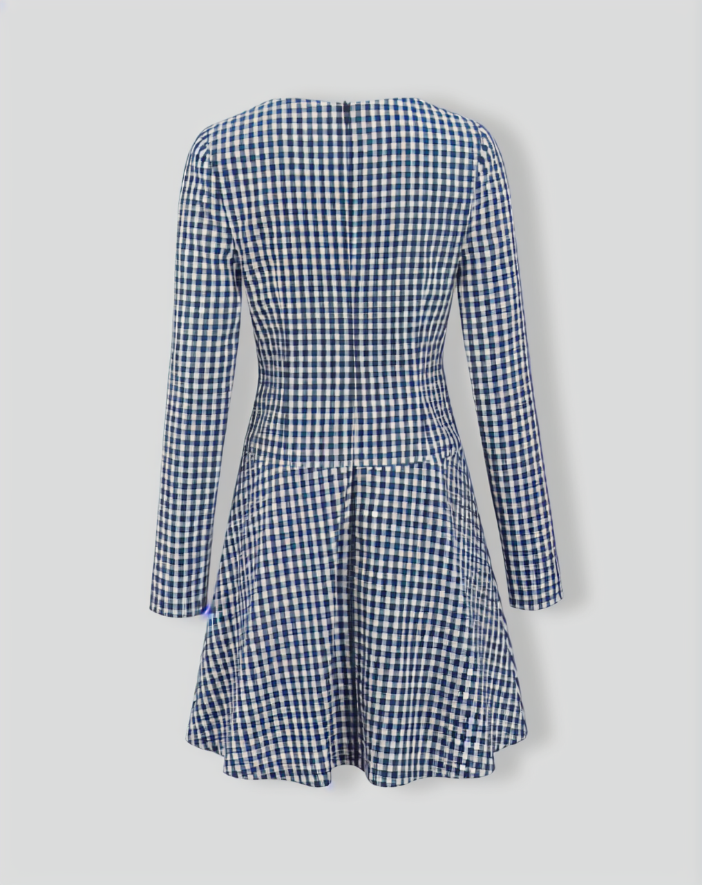 Navy Square Neck Plaid Mini Dress